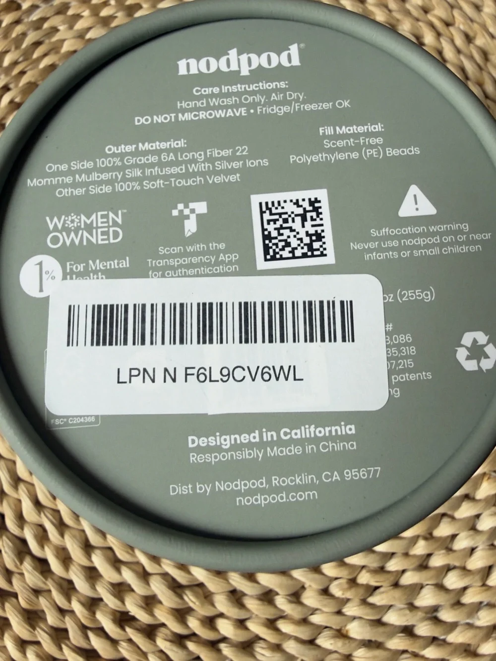 Nodpod Silk Weighted Eye Mask in Sage Green